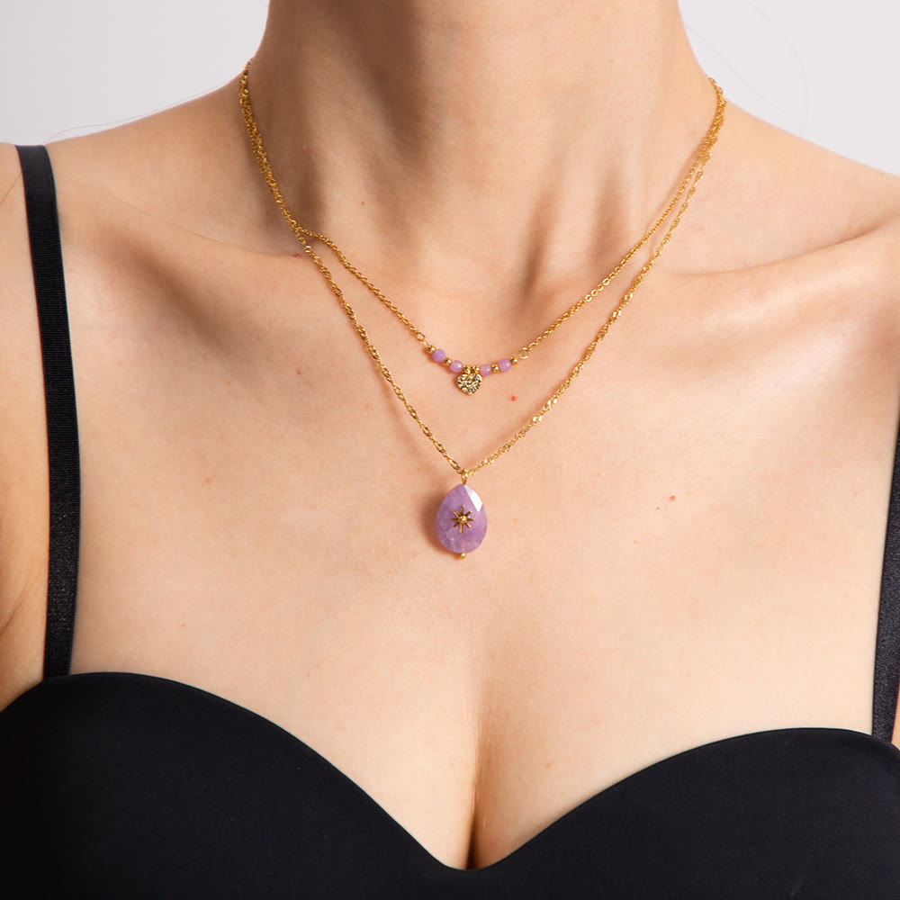Olivenorma Purple Jade Heart Shape Double Layer Necklace - Purple Jade - image 0