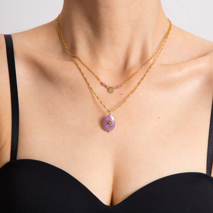 Olivenorma Purple Jade Heart Shape Double Layer Necklace - Purple Jade - image 0