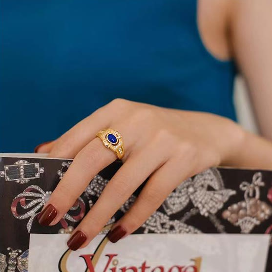 Olivenorma Vintage Lapis Lazuli Adjustable Ring - image 3