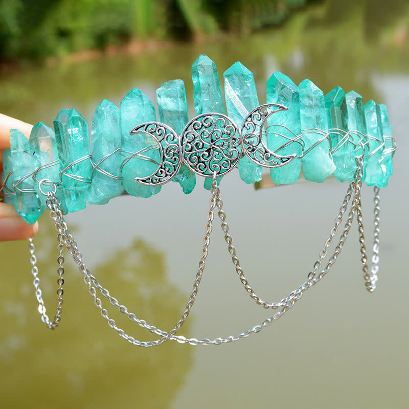 Olivenorma Cresent Moon Goddess Natural Crystal Crown - Peridot - image 22
