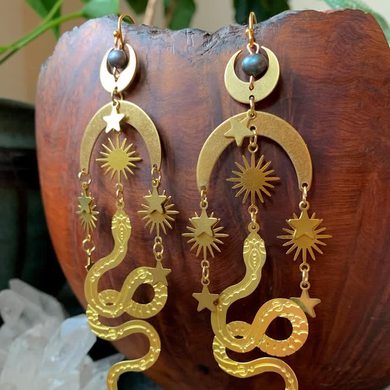 Olivenorma Bohemia Tahitian Pearl Gold Moon Snake Earrings - image 2