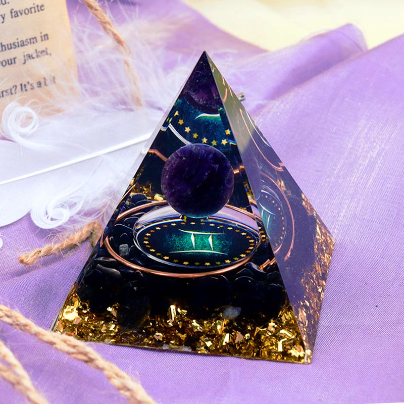 Olivenorma Amethyst Sphere With Obsidian Zodiac Gemini Orgone Pyramid - 10*10cm - YES PLEASE $8 - image 0