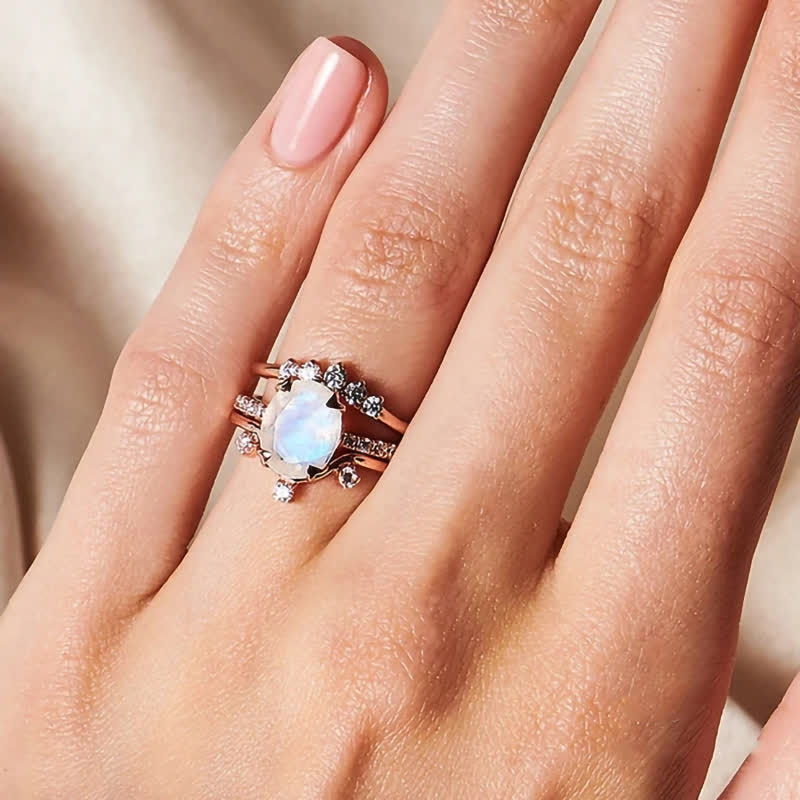 Olivenorma Natural Crystal Moonstone Creative 3 - Piece Ring - image 1