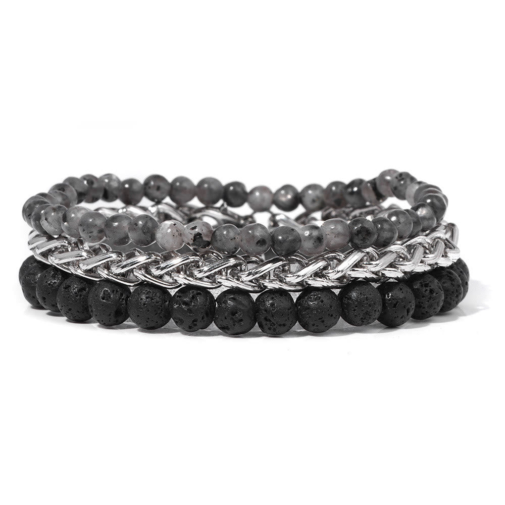 Olivenorma "Peace And Calm" Labradorite & Lave Stone Bracelet Set - Labradorite & Lave Stone - image 0
