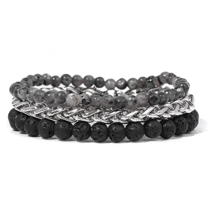 Olivenorma "Peace And Calm" Labradorite & Lave Stone Bracelet Set - Labradorite & Lave Stone - image 0