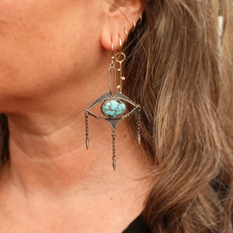 Olivenorma Geometric Cutout Eye Turquoise Bohemia Earrings - image 1