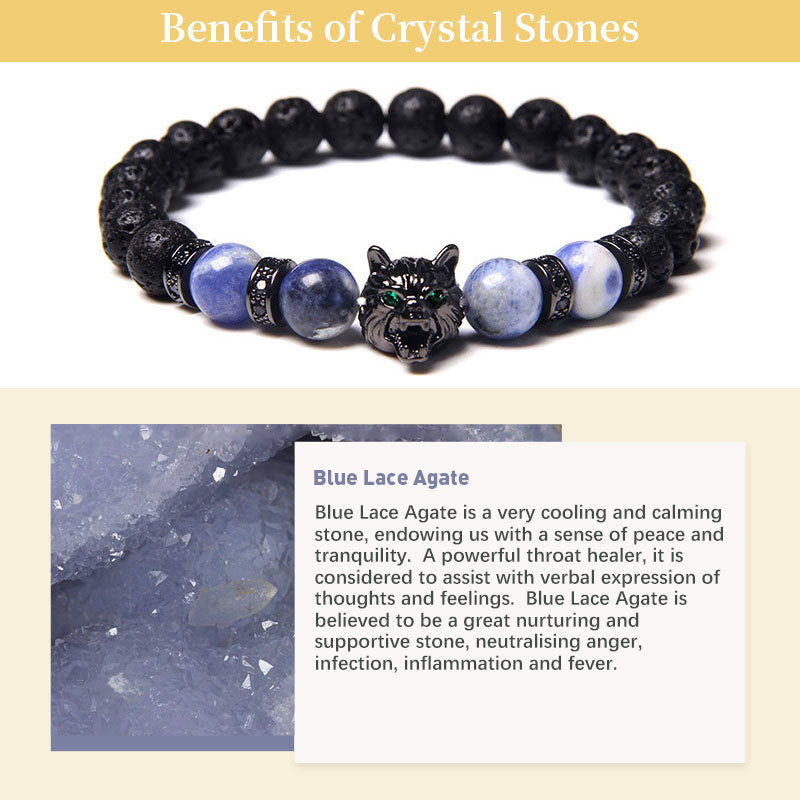 Olivenorma Blue Lace Agate Wolf Bracelet - image 2