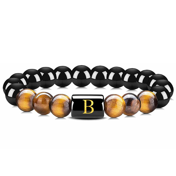 Tiger Eye With Obsidian Letter Bracelet - Tiger Eye & Obsidian - B - image 4