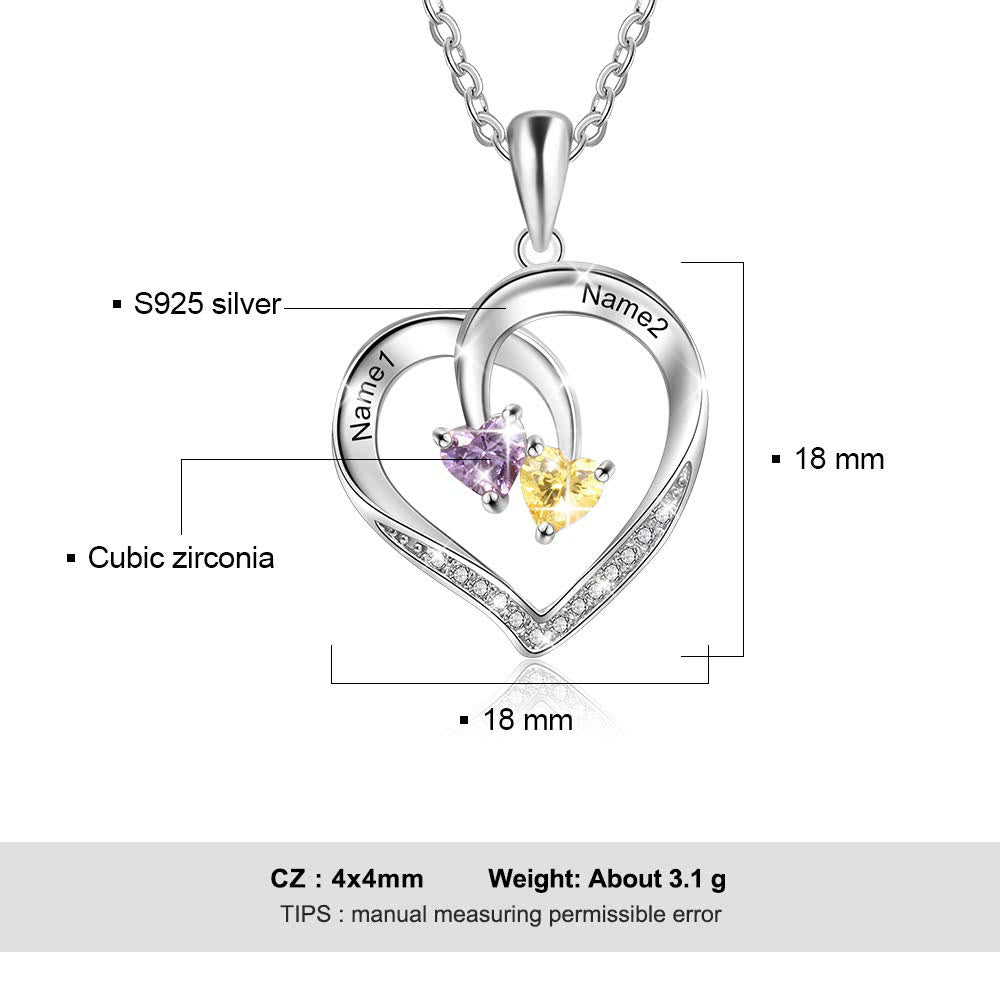 Olivenorma Custom Heart Promise 2 Birthstones Name Engaving Necklace - image 6