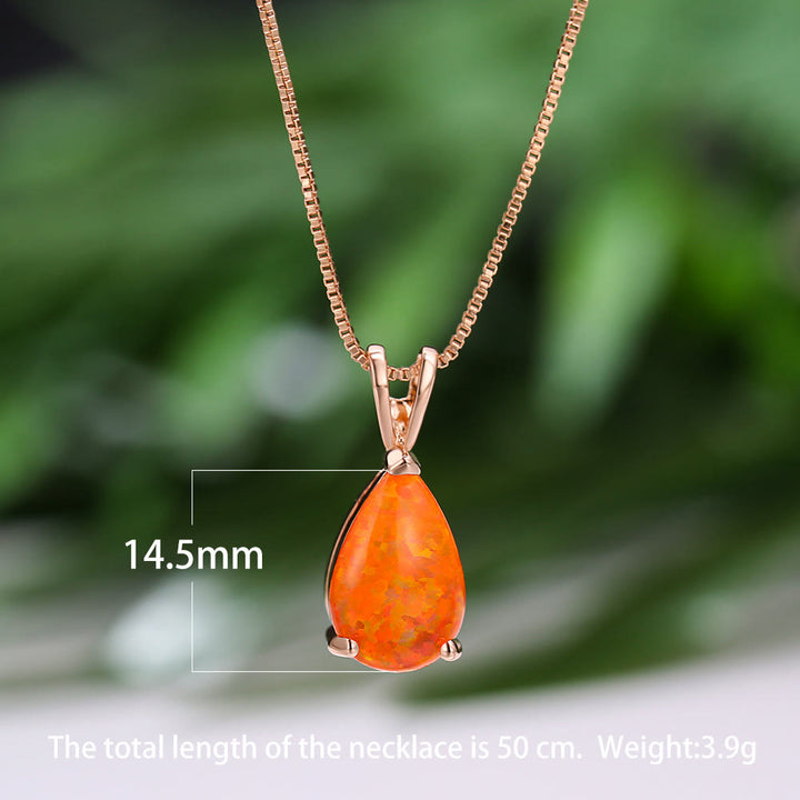 Olivenorma Synthetic Opal Water Drop Pendant Simple Necklace - Orange Opal&Rose Gold - image 7