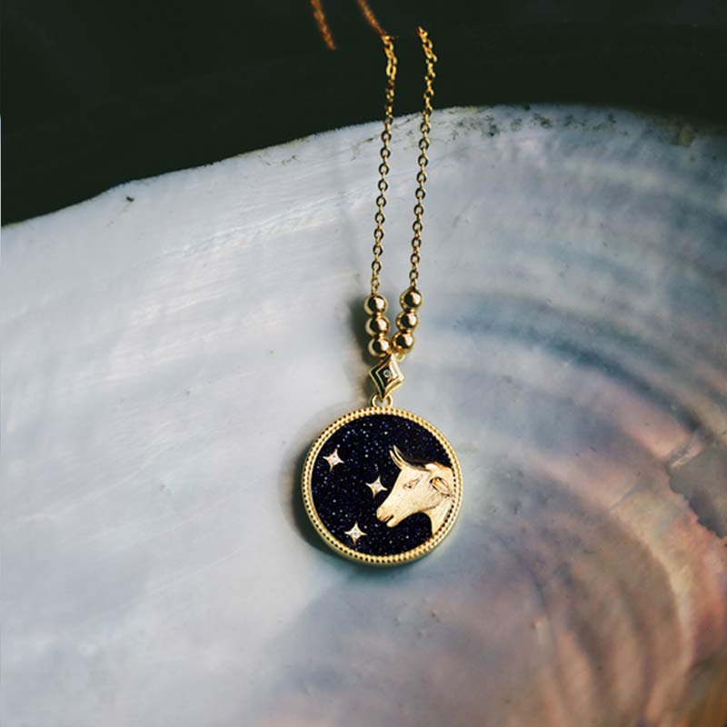 Blue Sandstone Listening Zodiac Necklace - Taurus - image 5