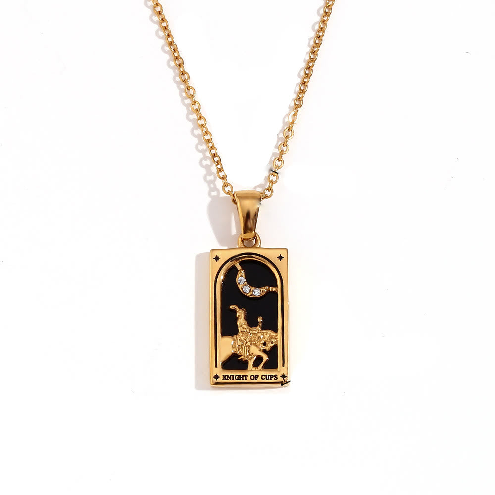 Olivenorma Stainless Steel 18k Gold Plated Tarot Card Necklace - KNIGHT OF CUPS - Golden - image 5