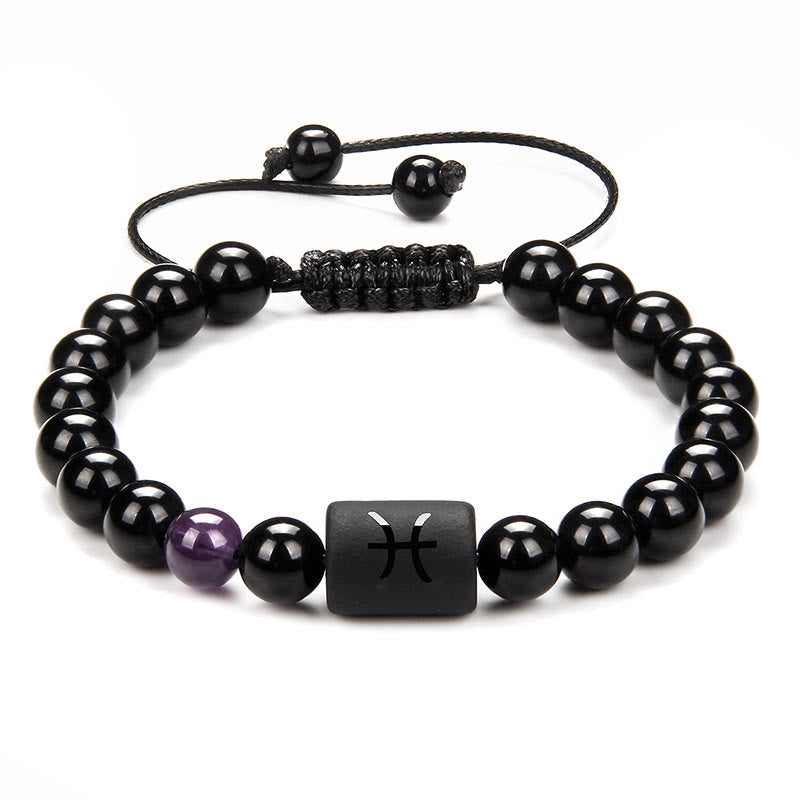 Olivenorma Natural Black Onyx Zodiac Men Woven Bracelet - Amethyst&Black Onyx - image 24