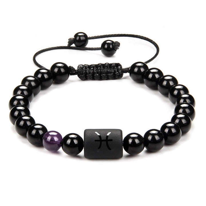 Olivenorma Natural Black Onyx Zodiac Men Woven Bracelet - Amethyst&Black Onyx - image 24