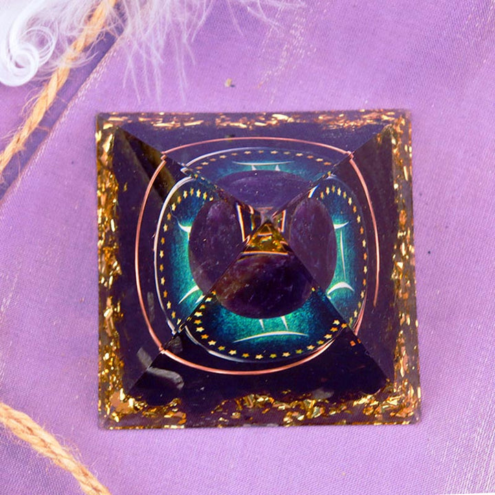 Olivenorma Amethyst Sphere With Obsidian Zodiac Gemini Orgone Pyramid - image 3