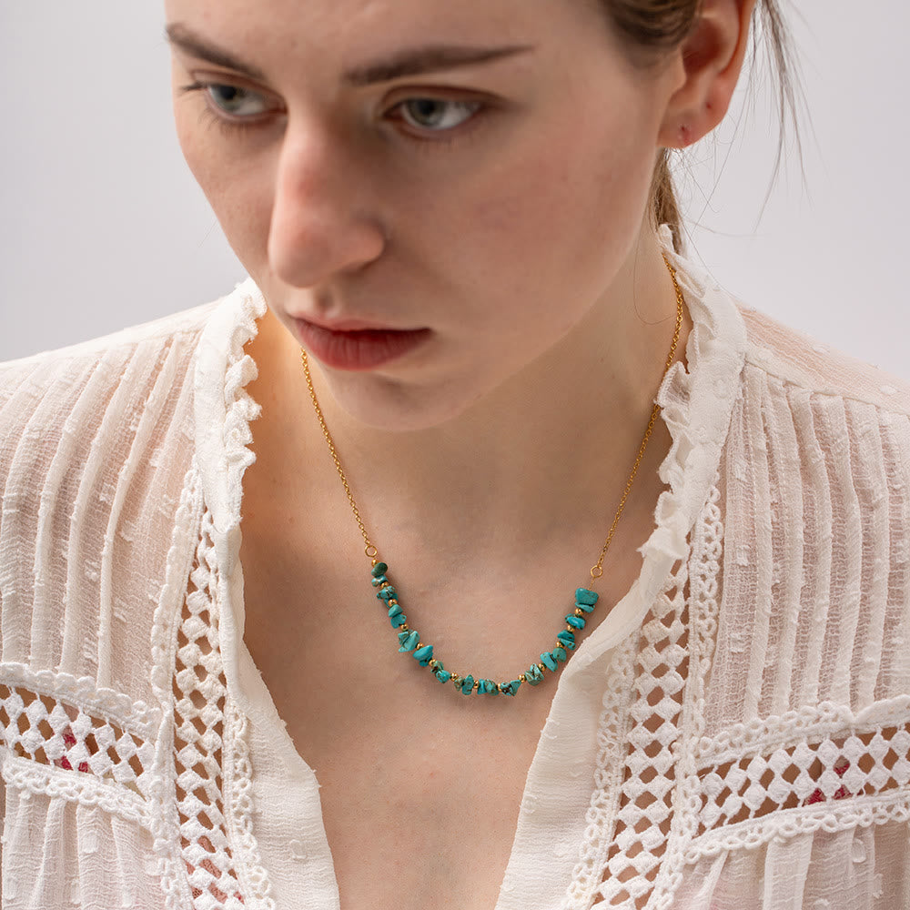 Olivenorma Turquoise Gravel Pendant 18k Gold Stainless Steel Necklace - image 2