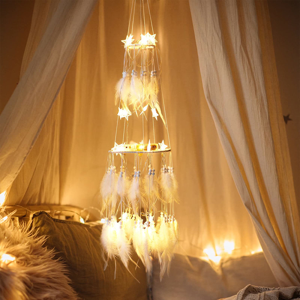 Olivenorma Double Circle Feather LED Light Dream Catcher - image 1