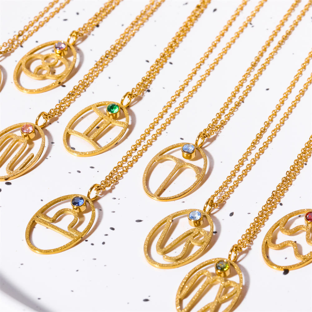 Olivenorma Hollow Zodiac Rune Birthstone Necklace - image 24
