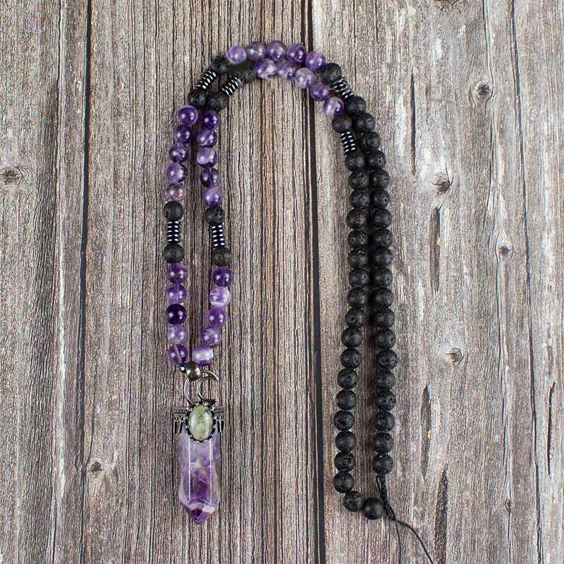 Olivenorma Natural Crystal Hexagon Prism Pendant Mala Necklace - image 1