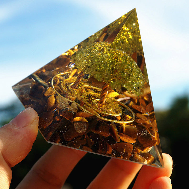 Olivenorma Peridot With Tiger Eye Tree Of Life Orgone Pyramid - image 3