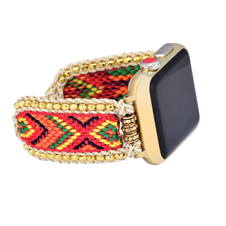 Olivenorma Gold Zircon Orange Red Nylon Braided Apple Watch Strap - image 4