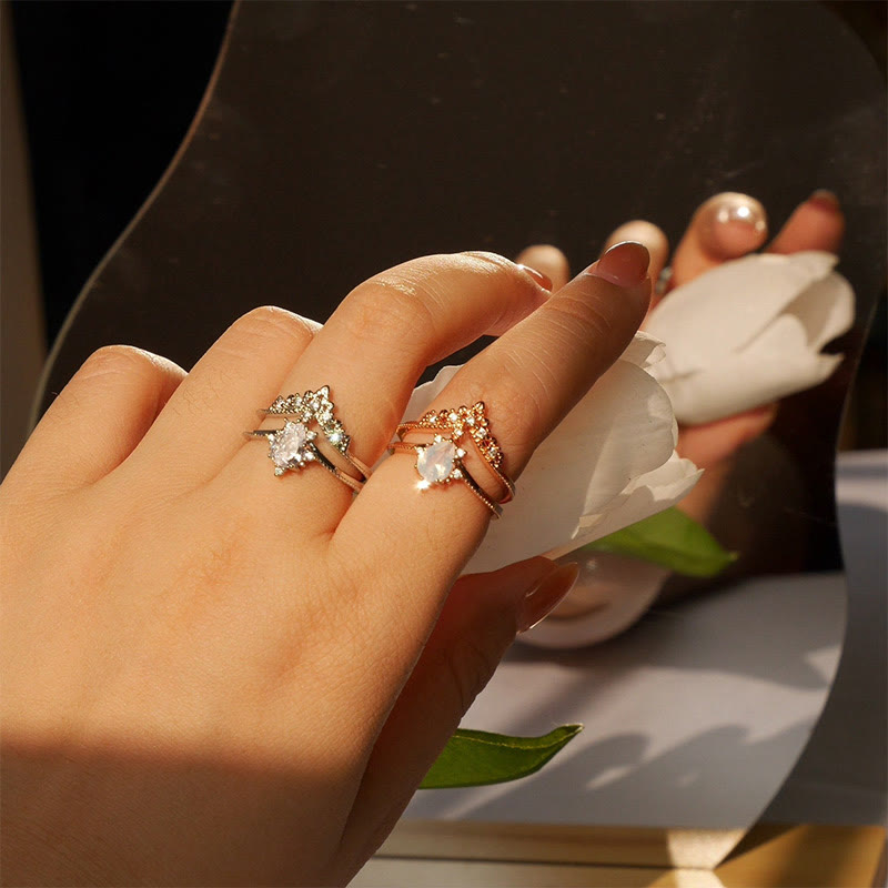 Olivenorma 2 Pcs Crown Moonstone Plated Zircon Engagement Ring Set - image 0