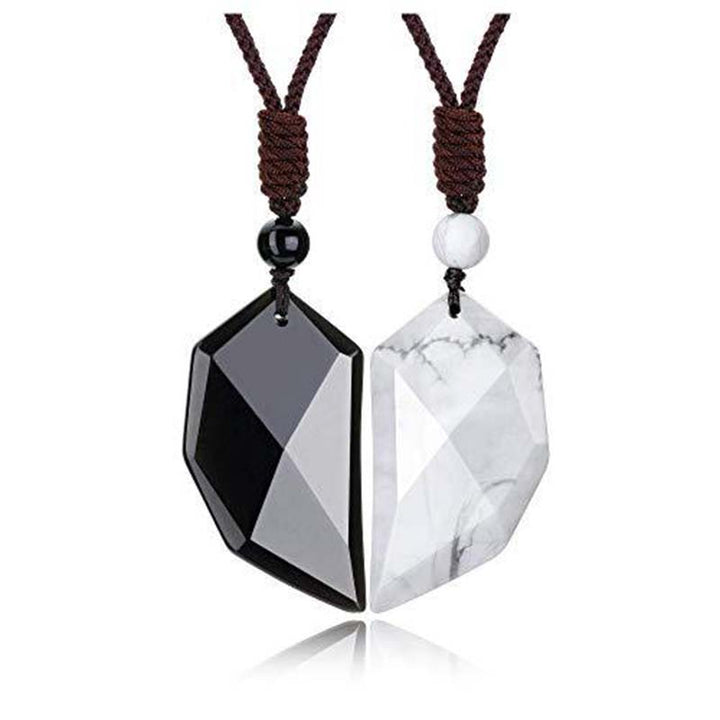Olivenorma Obsidian Clear Quartz Heart Necklace - image 0