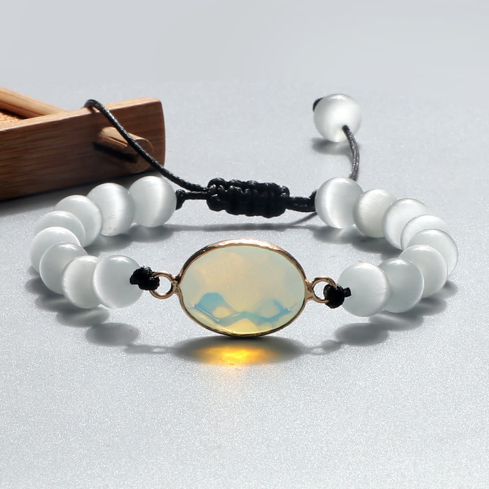 Olivenorma Cat's Eye Stone Beaded Opalite Bracelet - Opalite&Cat's Eye Stone - Oval - image 0