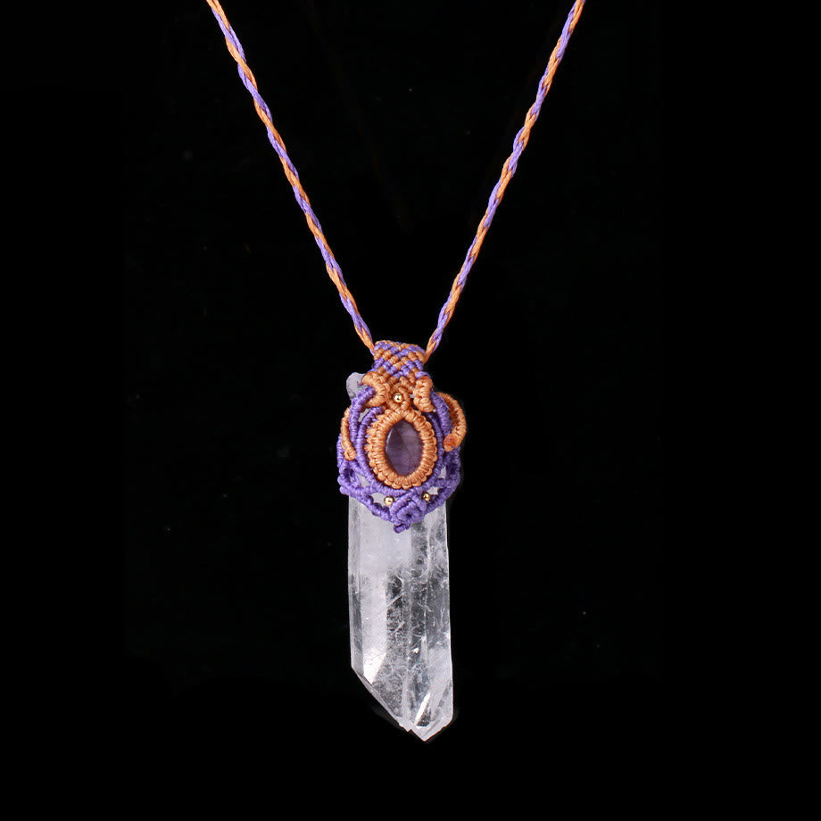 Olivenorma Clear Quartz Braided Rope Natural Stone Pendant Necklace - Clear Quartz&Amethyst - image 8