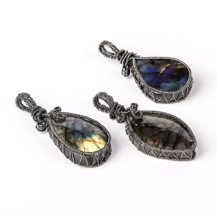 Olivenorma Natural Labradorite Amorphous Bound Wire Pendant Necklace - image 3
