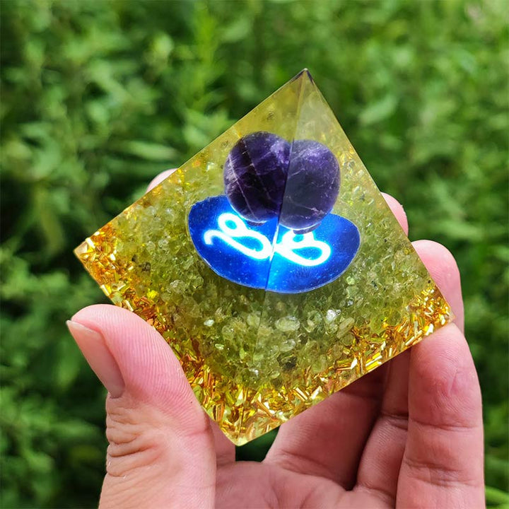 Olivenorma Amethyst with Peridot Leo Zodiac Orgone Pyramid - image 3