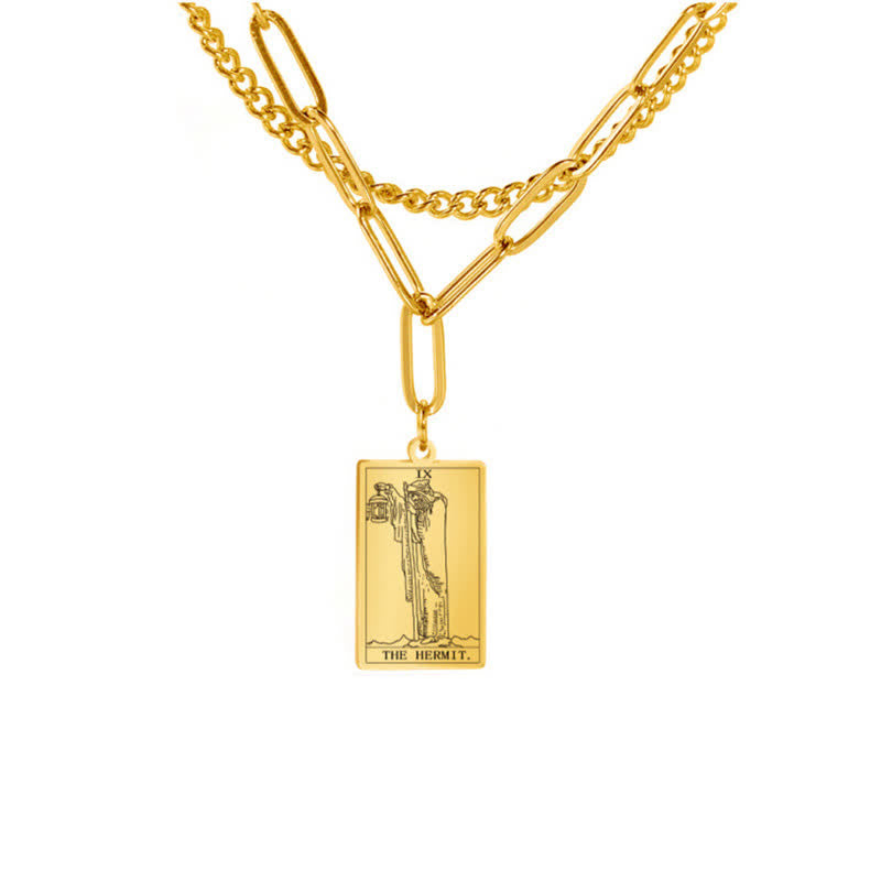Olivenorma Tarot Card Double Chain Necklace - Gold - The Hermit - image 12