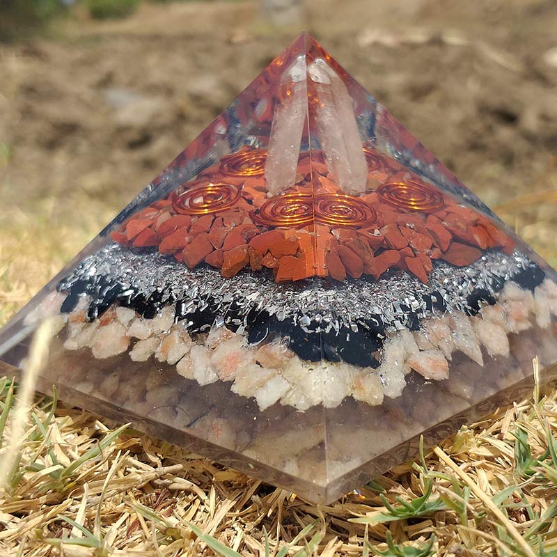 Olivenorma Clear Crysatl Pillar With Sun Stone Orgone Pyramid - image 4