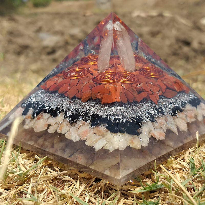 Olivenorma Clear Crysatl Pillar With Sun Stone Orgone Pyramid - image 4