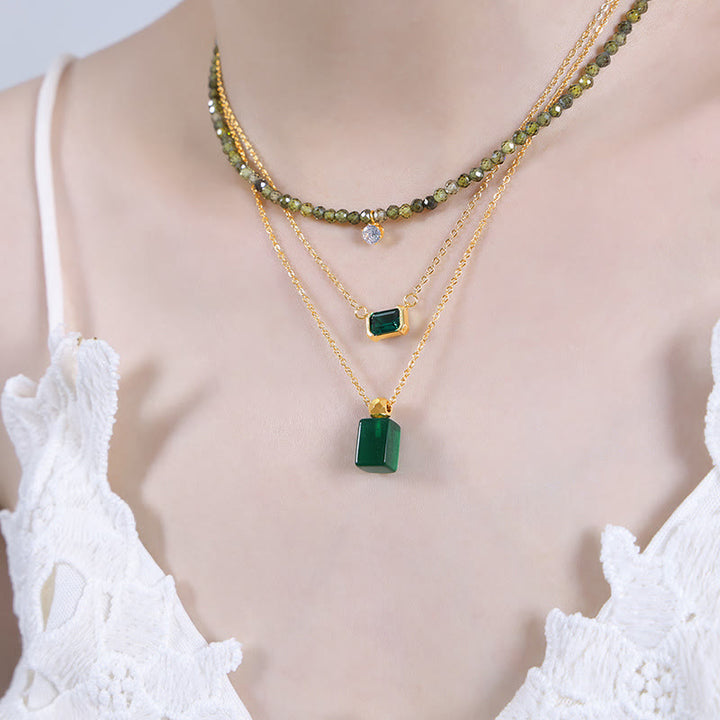 Olivenorma Emerald Green Aventurine Peridot Pendant Beaded Necklace - image 1