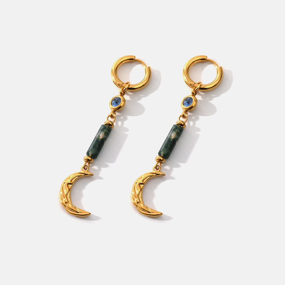 Olivenorma Moss Agate Moon Pendant Earrings - image 1
