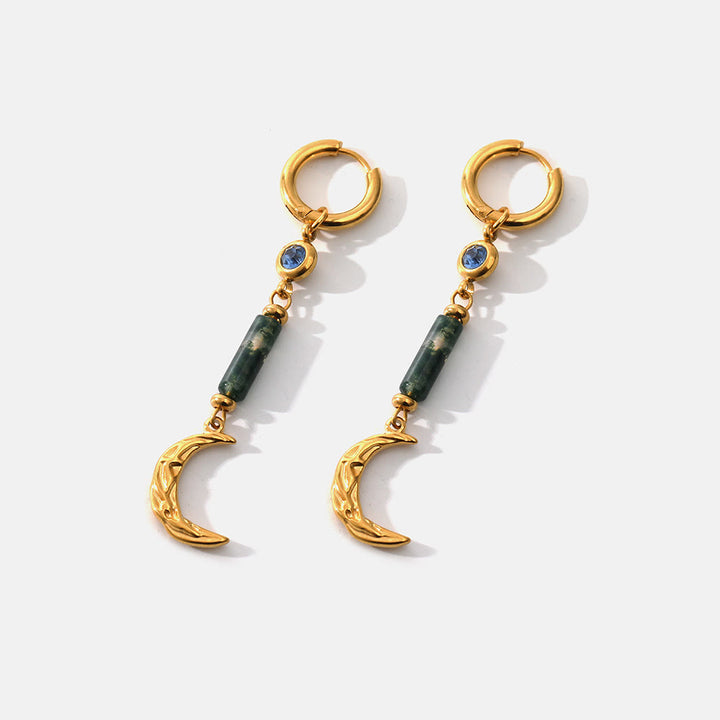 Olivenorma Moss Agate Moon Pendant Earrings - image 1