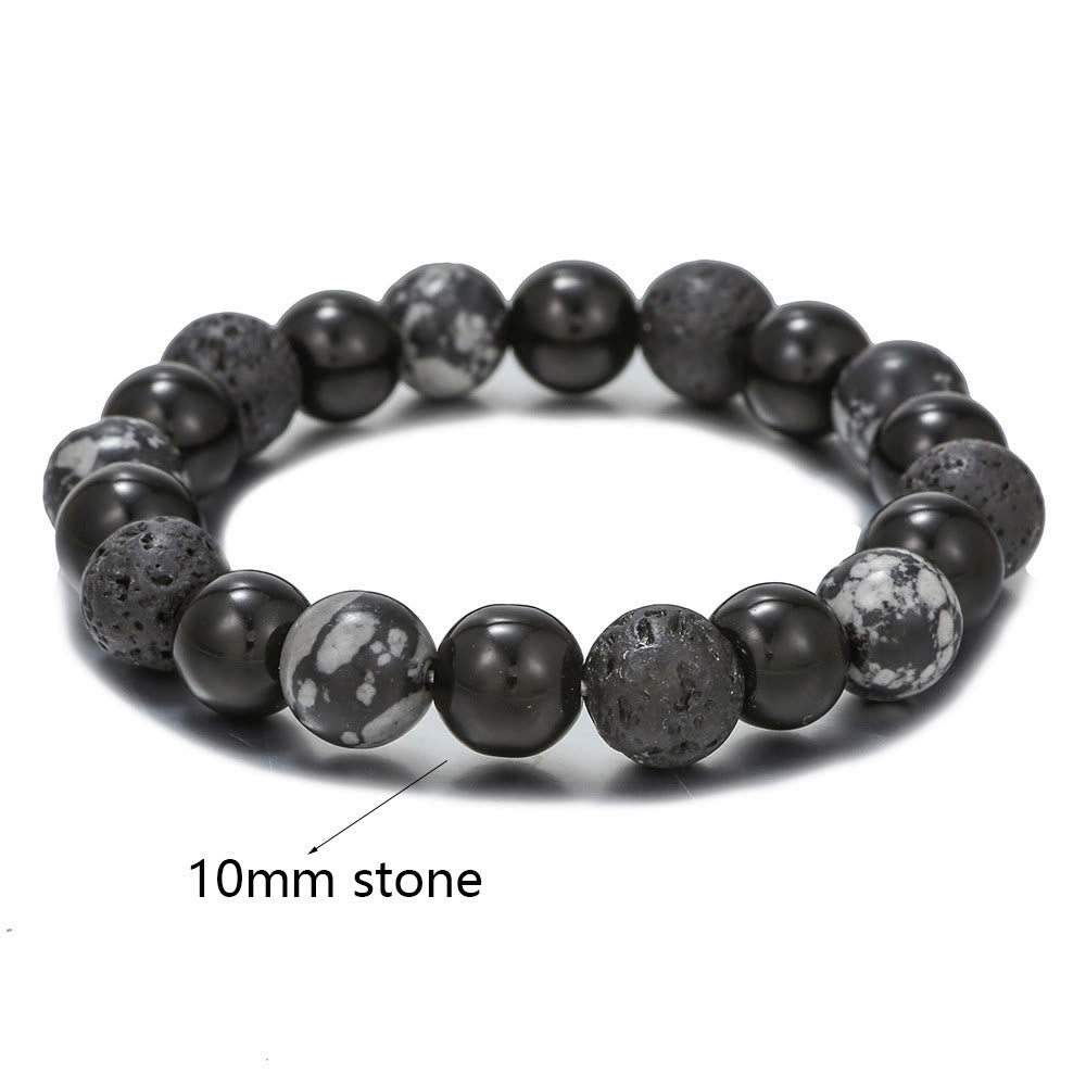 Olivenorma Black Onyx Snowflake Obsidian Lava Stone Beaded Men's Bracelet - Black Onyx&Snowflake Obsidian&Lava Stone - 10mm - image 1