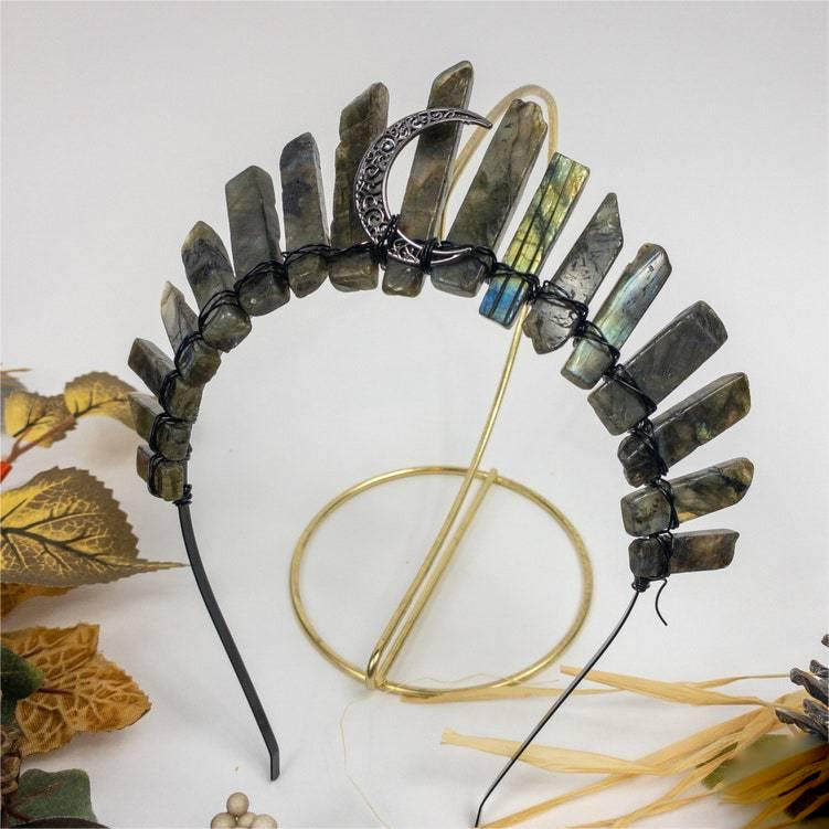 Olivenorma Natural Amazonite Labradorite Hair Accessory Headband Crystal Crown - Labradorite - image 5