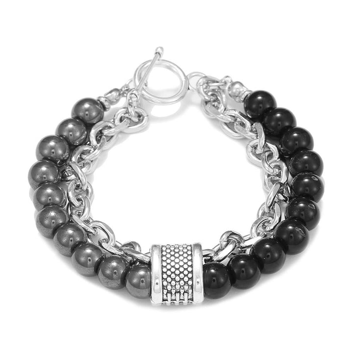 Olivenorma Punk Frosted Stone Combination Geometric Shape Men Bracelet - Hematite&Black Onyx - image 16
