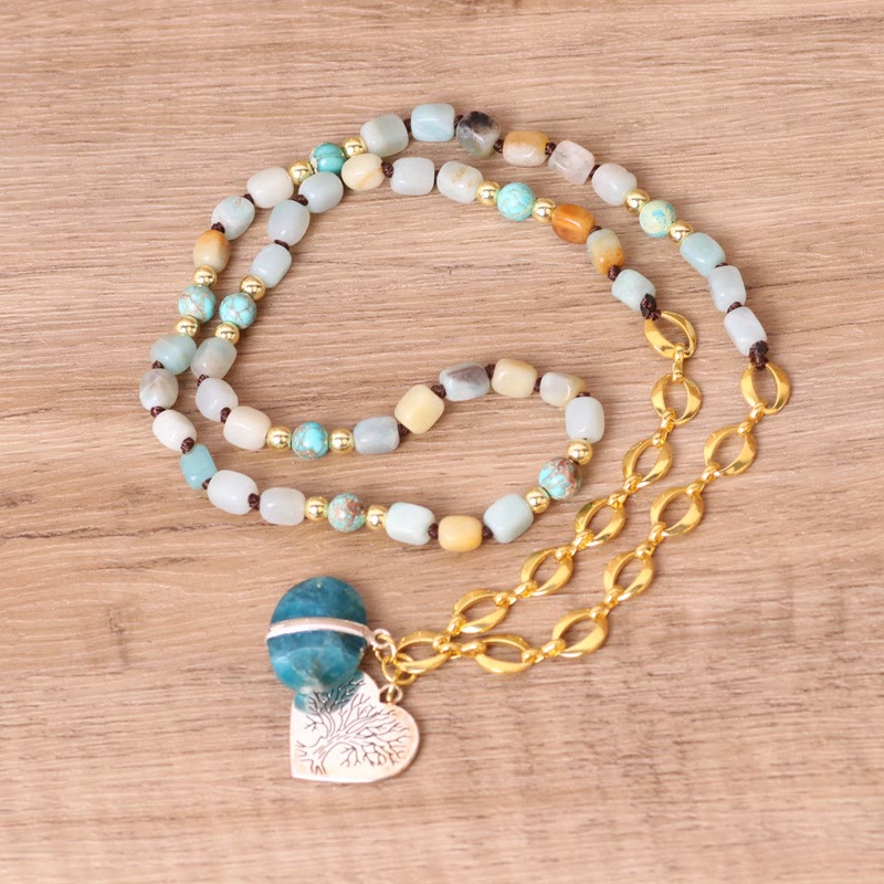 Olivenorma Irregular Stone Beads Heart Pendant Mala Necklace - image 2