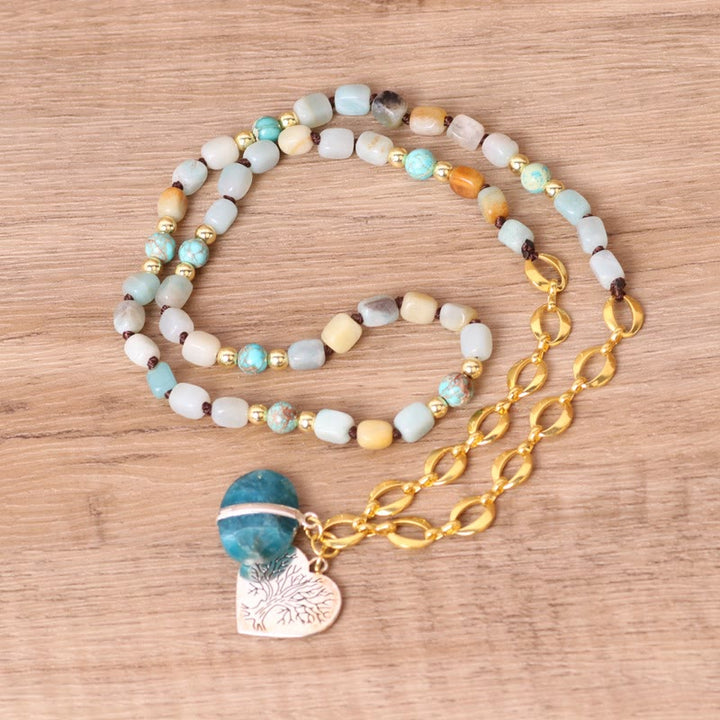 Olivenorma Irregular Stone Beads Heart Pendant Mala Necklace - image 2