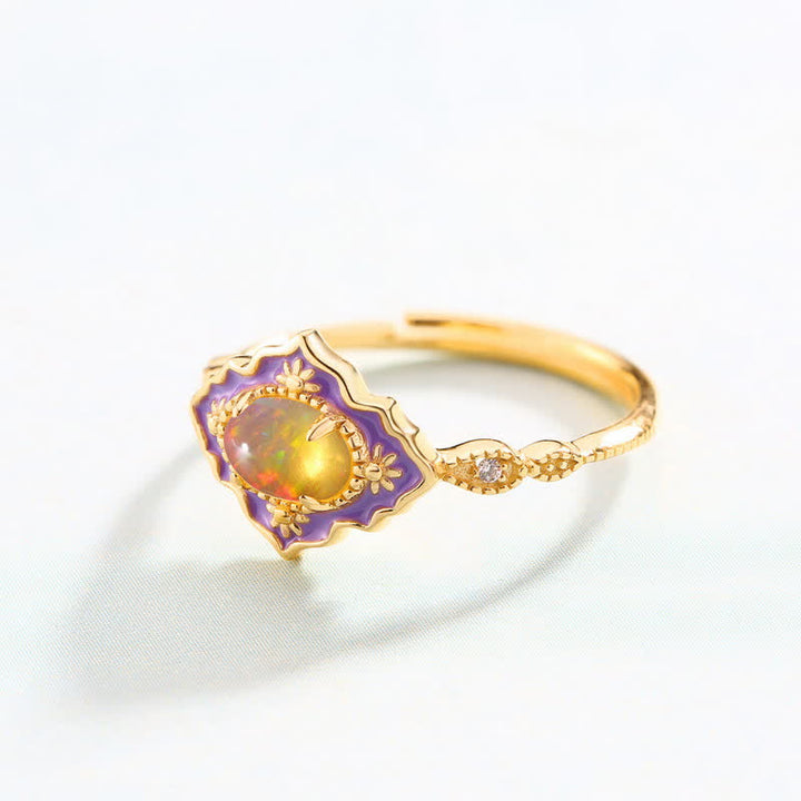 Olivenorma Opal Vintage Open Adjustable Enamel Gold Ring - Opal - image 0
