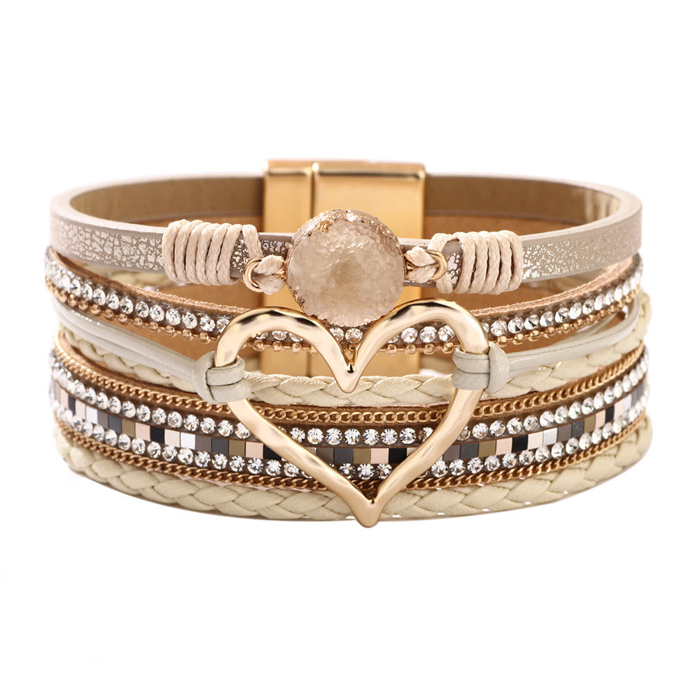 Olivenorma Bohemia Leather Wrap Hollow Heart Bracelet  - Sun Stone - image 0