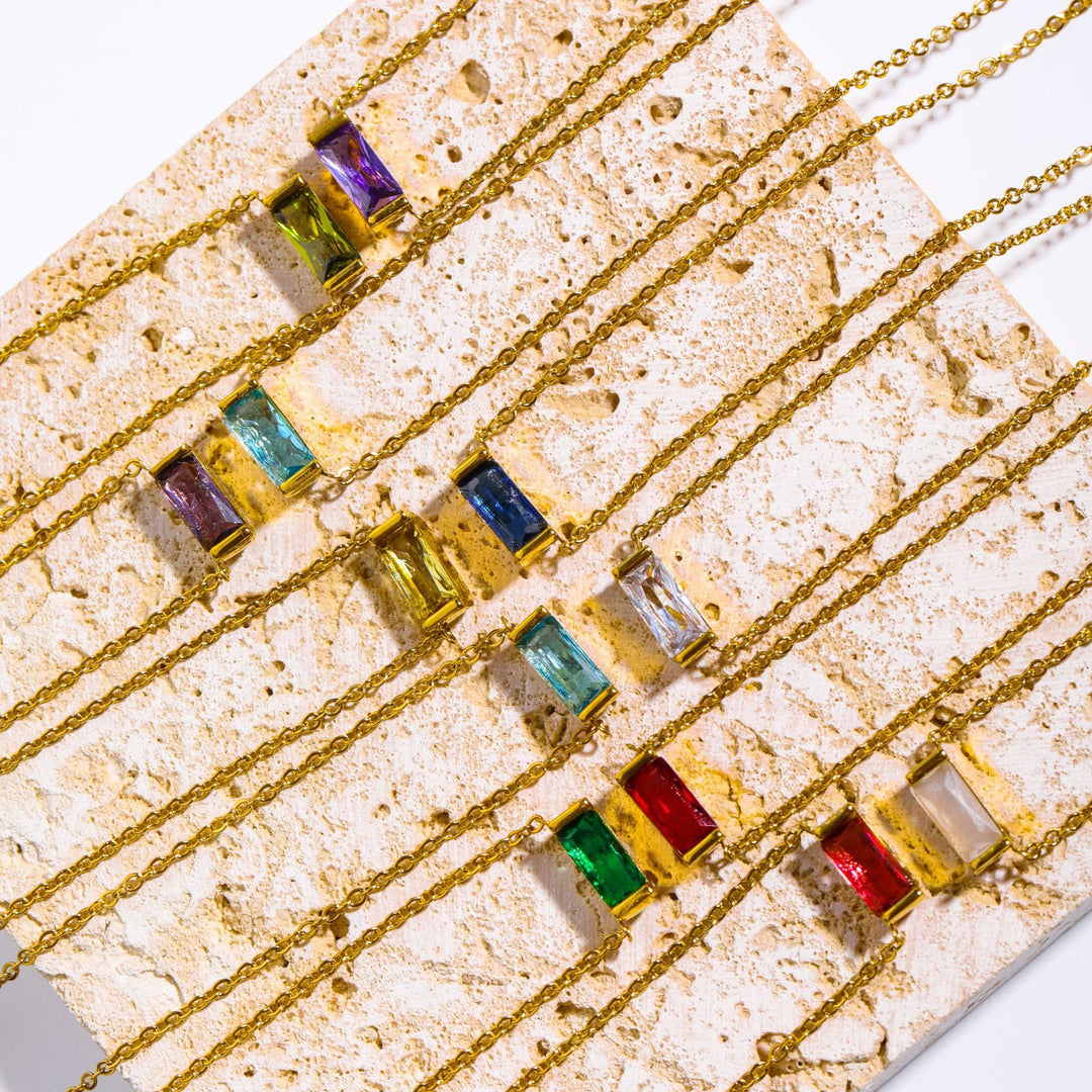 Olivenorma Simple Rectangular Birthstone Pendant Stainless Steel Necklace - image 33