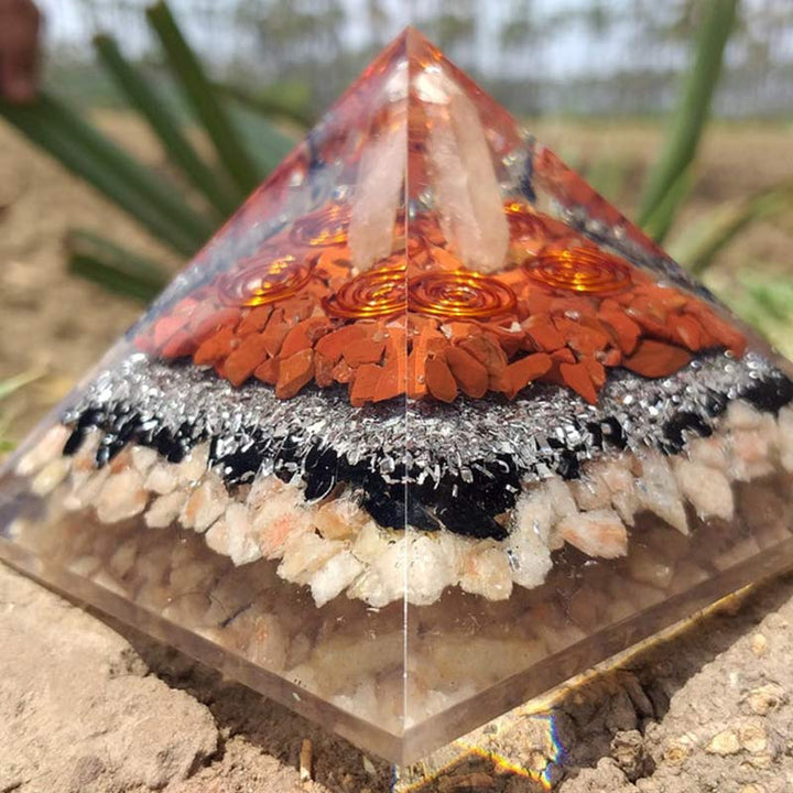 Olivenorma Clear Crysatl Pillar With Sun Stone Orgone Pyramid - image 5
