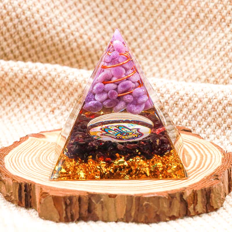 Olivenorma Purple Jade With Garnet Hamsa Healing Orgone Pyramid - image 1