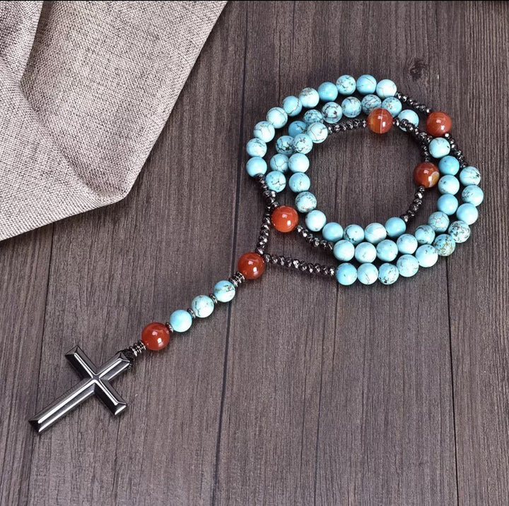 Olivenorma Cross Catholic Natural Stone Rosary Pendant Necklace - image 6