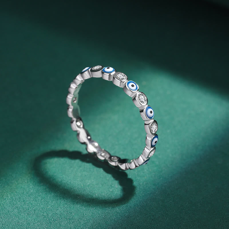 Olivenorma S925 Sterling Silver Round Zircon White Evil Eye Ring - image 2