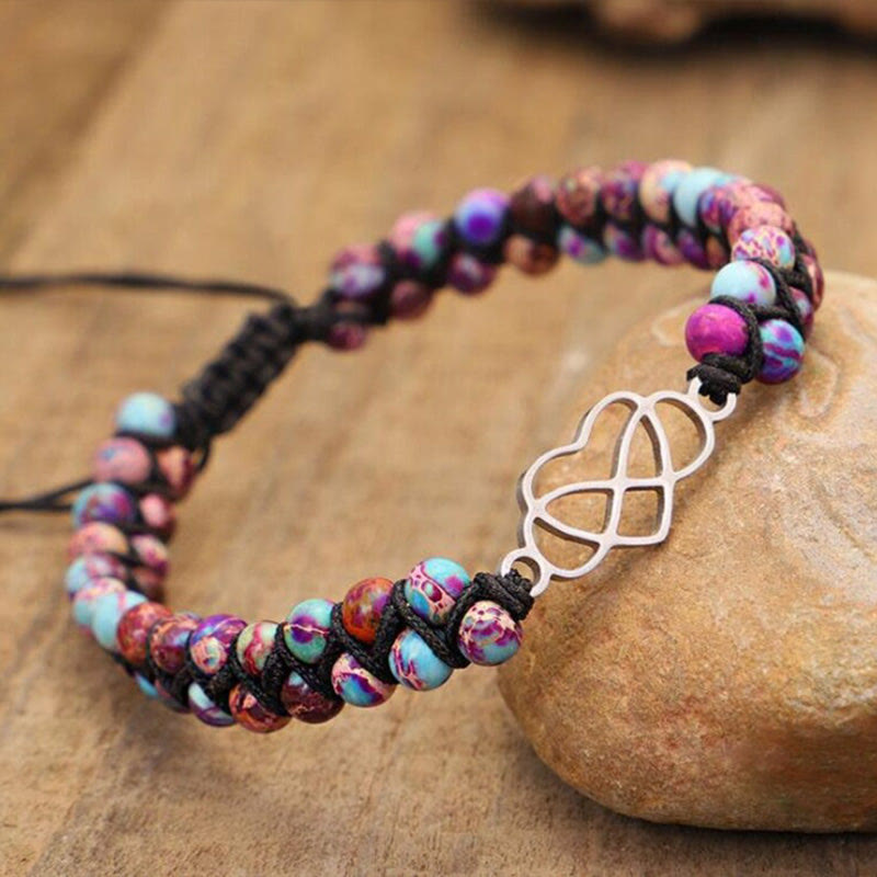 Olivenorma Bohemia Handwoven Purple Emperor Stone Hollow Heart Bracelet - Purple Emperor Stone & Black Line - image 0